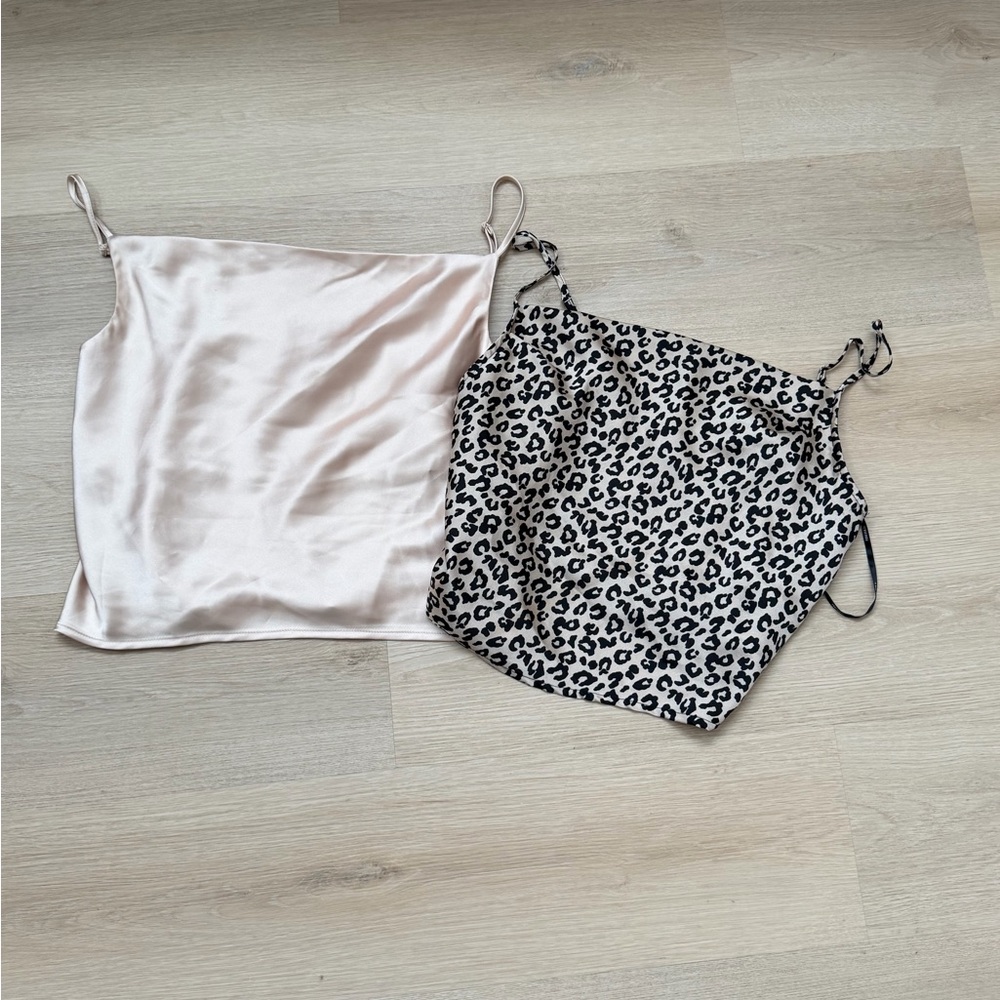 Forever 21 Pink Satin Camisole + Black & White Leopard Print Camisole